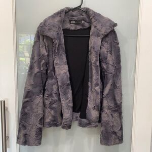 JET John Eshaya Women's Petite Gray Light Purple Faux Furry Coat Jacket P/S